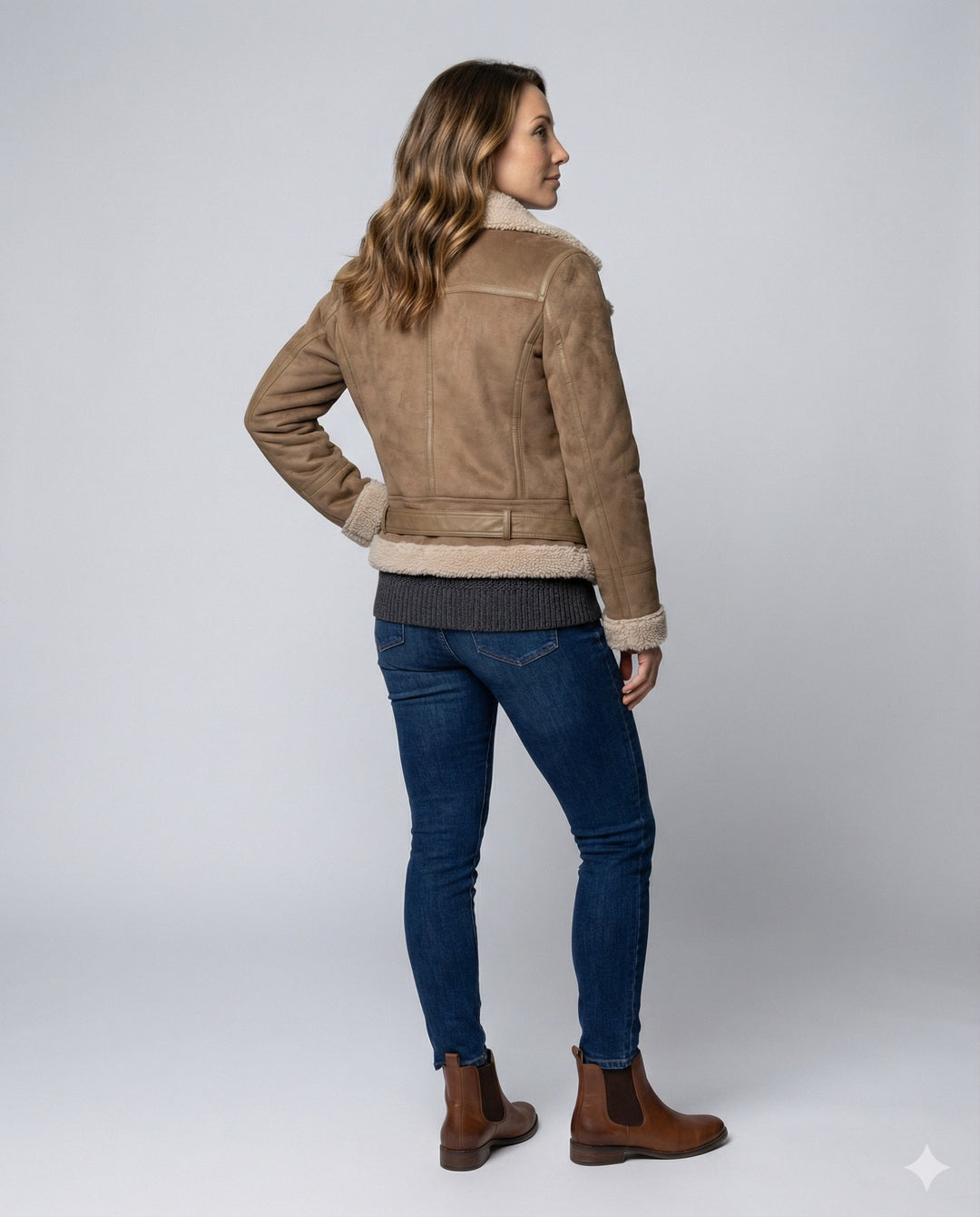 Suede jacket women Sherpa lining