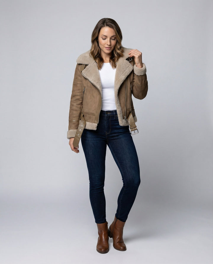 Suede jacket women Sherpa lining