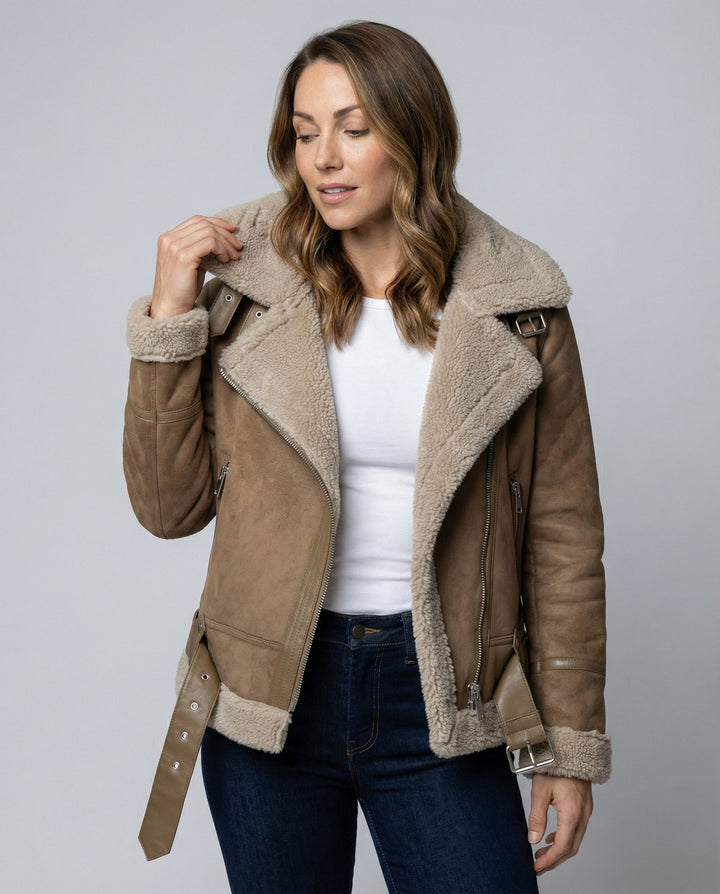 Suede jacket women Sherpa lining