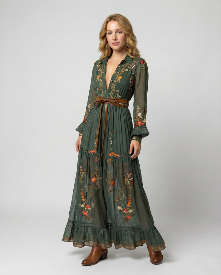 Boho Maxi dress with V-neck